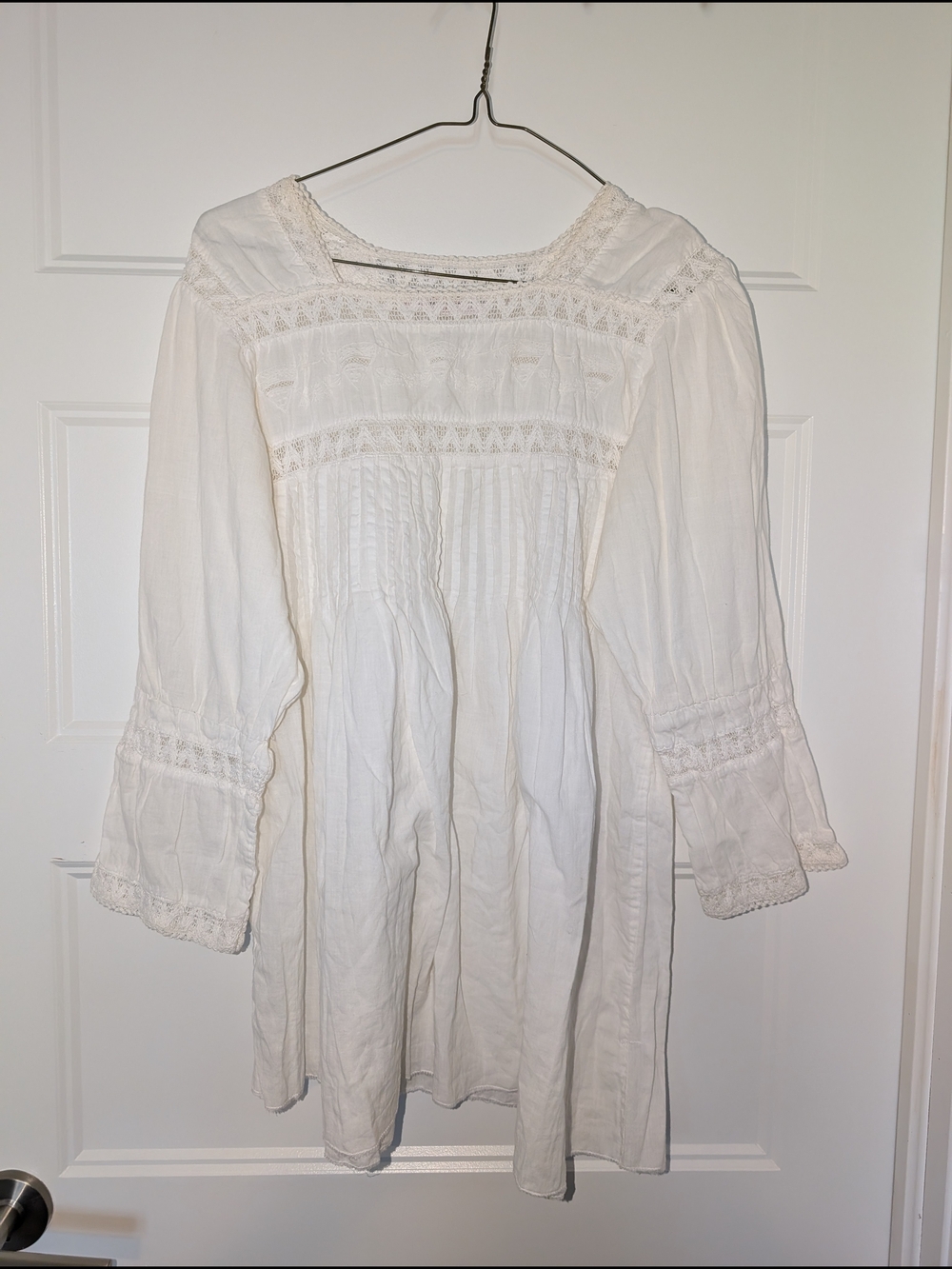 Boho White Lace-Trim Peasant Blouse